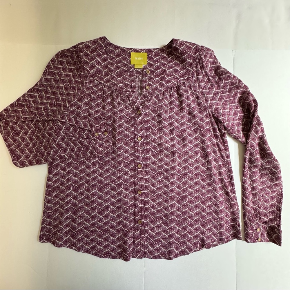 Anthropologie Maeve Orli Purple Geo Print Bibbed Rayon Blouse XS - Picture 16 of 17